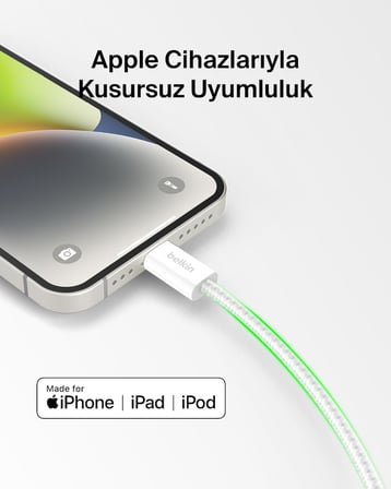 2'li Örgülü USB-C - Lightning Kablo, 1,5 m, Yumuşak, Esnek ve Hızlı Şarj Kablosu, iPhone 14 ve Önceki Modeller, 9. Nesil iPad ve AirPods ile Uyumlu, Beyaz
