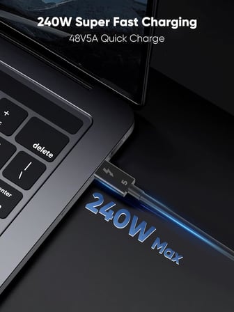 Thunderbolt 5.0 Type-C Kablo – 240W PD Hızlı Şarj, 120Gbps Veri Aktarımı, 16K 60Hz Görüntü Desteği, E-Marker Akıllı Çipli, Thunderbolt 3/4/USB4 Geriye Uyumluluklu Örgü Kablo | ZR1107