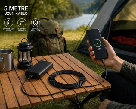 USB to Micro USB Şarj Kablosu 5 Metre Uzun Kablo Hızlı Şarj Destekli Charging Kablo High Speed Charging Enerji Tasarruflu Uzun Mesafe Kullanım İçin USB Input Uyumlu | ZR940