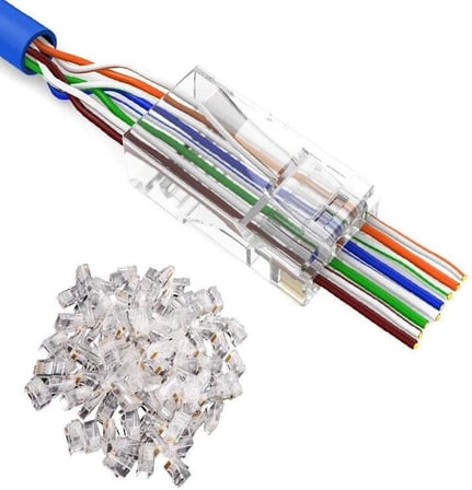Parcbeny 18439 EZ YENİ NESİL RJ45 CAT5/CAT6 8P/8C AÇIK UÇLU DELİKLİ KABLO UCU SOKET (50)