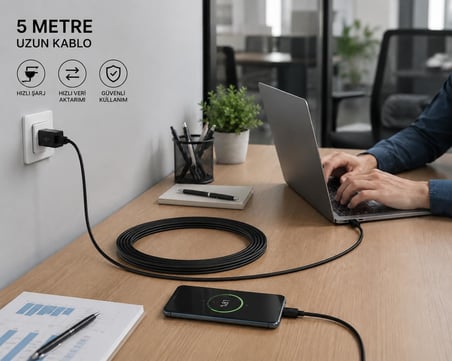 USB to Micro USB Şarj Kablosu 5 Metre Uzun Kablo Hızlı Şarj Destekli Charging Kablo High Speed Charging Enerji Tasarruflu Uzun Mesafe Kullanım İçin USB Input Uyumlu | ZR940