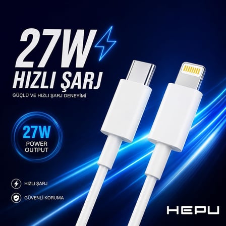 HP-NYK001 Nova Series Type-C to Lightning 27W Hızlı Şarj ve Veri Transfer Kablosu (1 Metre) – iPhone Uyumlu Aşırı Akım Korumalı Beyaz