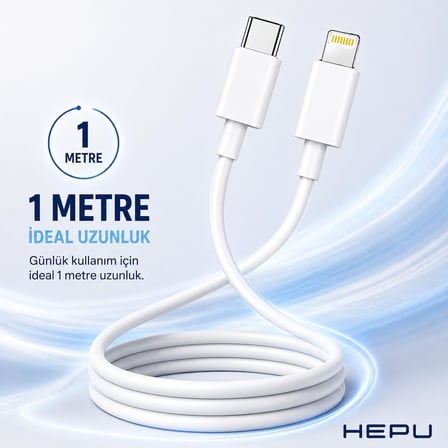 HP-NYK001 Nova Series Type-C to Lightning 27W Hızlı Şarj ve Veri Transfer Kablosu (1 Metre) – iPhone Uyumlu Aşırı Akım Korumalı Beyaz