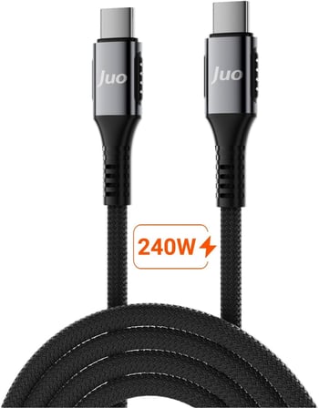 240W 5A E-Mark Çipli Örgülü USB PD Type-C to Type-C Hızlı Şarj ve Data Kablosu 1 Metre