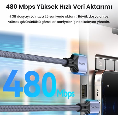 USB-A to USB-C 60W 3A Type-C Hızlı Şarj ve Data Kablosu 2 Metre
