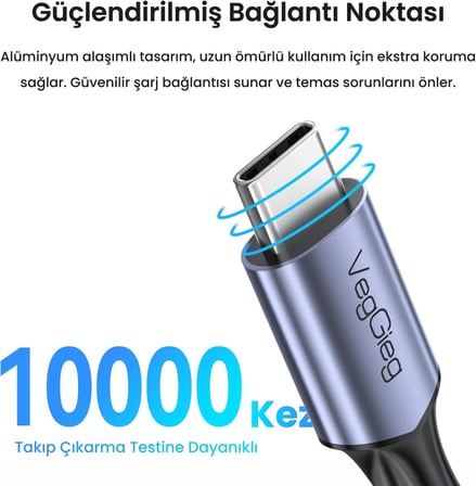 USB-A to USB-C 60W 3A Type-C Hızlı Şarj ve Data Kablosu 2 Metre