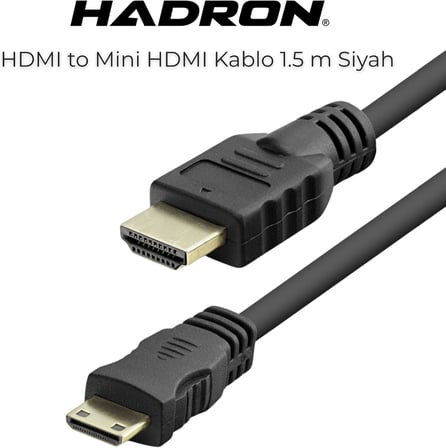HDMI to Mini HDMI Kablo 1.5 Metre - Kamera, Oyun Konsolu ve Tablet için Erkek-Erkek Ses ve Görüntü Aktarım Kablosu - Siyah
