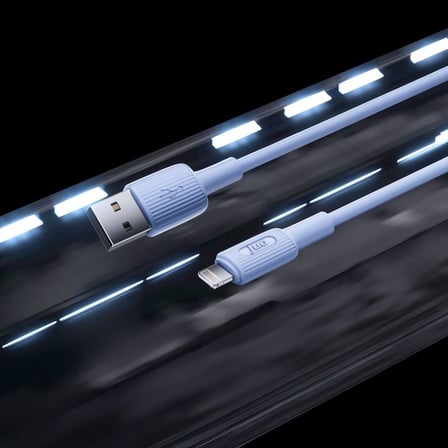 12W 2.4A USB-A to Lightning iPhone iPad İle Uyumlu Silikon Hızlı Şarj ve Data Kablosu Mavi 1 Metre