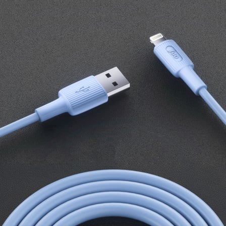 12W 2.4A USB-A to Lightning iPhone iPad İle Uyumlu Silikon Hızlı Şarj ve Data Kablosu Mavi 1 Metre