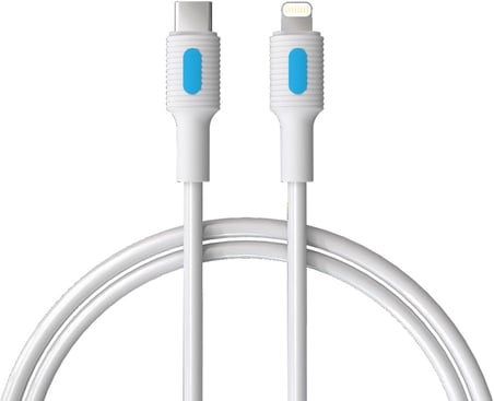 Coral Type C-Lightning 27Watt PD Hızlı Şarj Kablosu (Beyaz + Mavi/Beyaz Uç) (120 CM)