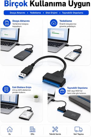 USB to Sata Usb 3.0 to Sata 22PIN 2,5 inç Adaptör HDD SSD Harici Sabit Disk Dönüştürücü Kablo