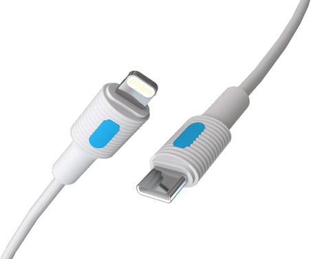Coral Type C-Lightning 27Watt PD Hızlı Şarj Kablosu (Beyaz + Mavi/Beyaz Uç) (120 CM)