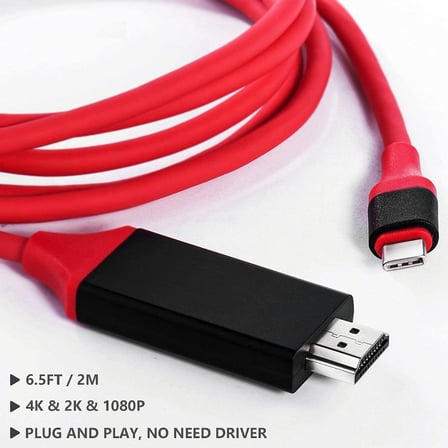 USB-C to HDMI Kablosu 1,8 m 4K - MacBook Pro, iPad Air, Chromebook, Surface Book, Galaxy S20/S22 ve Daha Fazlası İçin