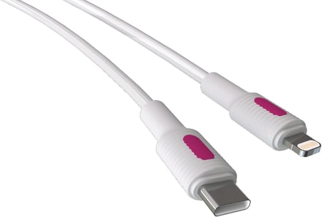Coral Type C-Lightning 27Watt PD Hızlı Şarj Kablosu (Beyaz + Fuşya/Beyaz Uç) (150 CM)