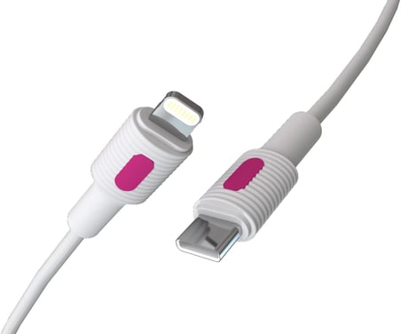 Coral Type C-Lightning 27Watt PD Hızlı Şarj Kablosu (Beyaz + Fuşya/Beyaz Uç) (150 CM)