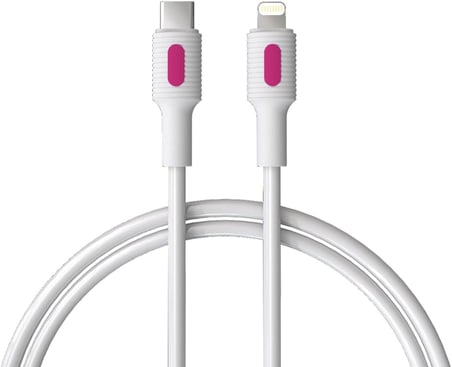 Coral Type C-Lightning 27Watt PD Hızlı Şarj Kablosu (Beyaz + Fuşya/Beyaz Uç) (150 CM)