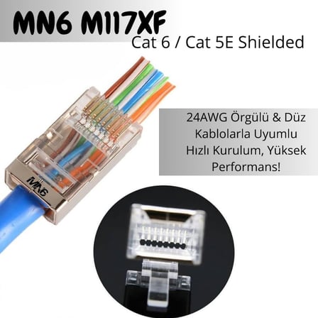 M117XF Cat6 jack/35 Adet-Metal EZ/Yeni Nesil rj45 cat6-8P/8C AÇIK UÇLU/Cat6 Konnektör (Metal EZ jack, 35)
