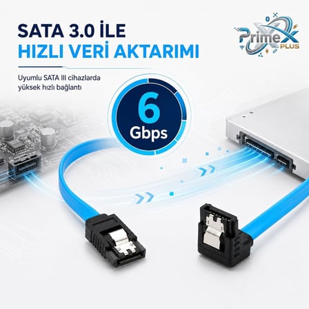 PrimeX PX-1478 SATA to SATA 3.0 Data Kablosu, 0.5 Metre HDD SSD DVD Sürücü Bağlantı Kablosu, SATA III 6Gbps Uyumlu Harddisk SSD Veri Aktarım Kablosu, PC Masaüstü Bilgisayar İçin SATA Kablo