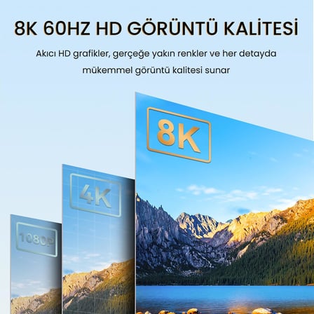 DP to HDMI Kablo 8K 60Hz 4K 240Hz HDR 3D 48Gbps Örgülü Displayport to HDMI Kablo 2 Metre
