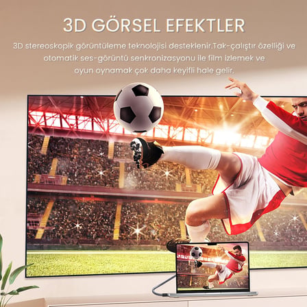 DP to HDMI Kablo 8K 60Hz 4K 240Hz HDR 3D 48Gbps Örgülü Displayport to HDMI Kablo 2 Metre