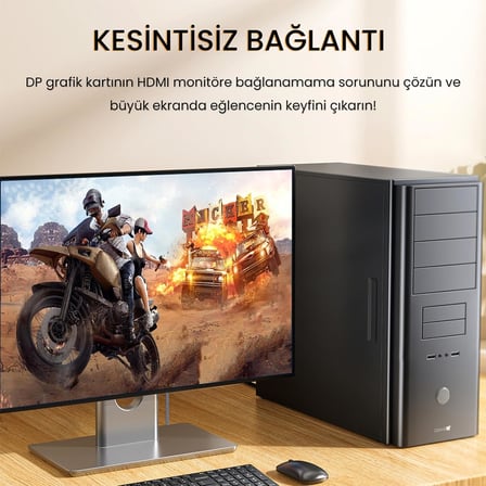 DP to HDMI Kablo 8K 60Hz 4K 240Hz HDR 3D 48Gbps Örgülü Displayport to HDMI Kablo 2 Metre