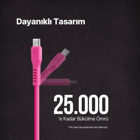 USB-C - USB-C 120cm 60W PD/QC Hızlı Şarj/Data Kablosu Neon 2DK59N (Neon Pembe)