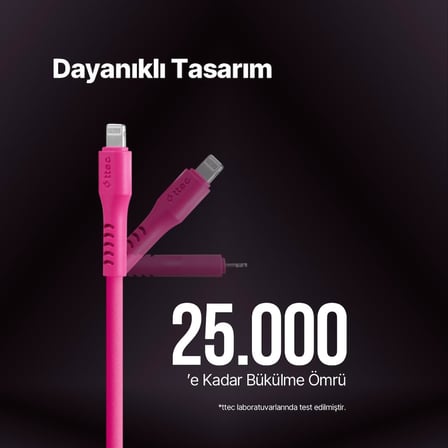 USB-C - Lightning Hızlı Şarj Kablosu 120cm Neon (Neon Pembe)