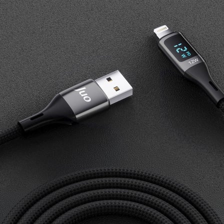 12W Dijital Led Ekranlı USB-A to Lightning iPhone iPad Örgülü Hızlı Şarj ve Data Kablosu 2 Metre