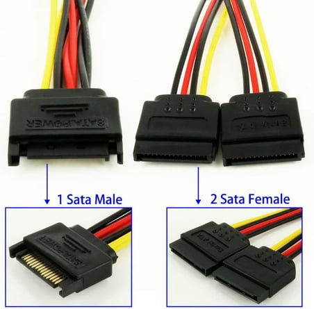 Sata Çoklayıcı, 1 Erkek 2 Dişi 2 Port Çoklayıcı, 15 Pin, Sata HDD Bağlantı Kablosu