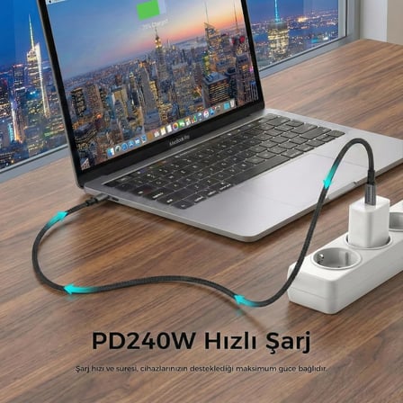 USB 4.0 40GBPS USB C Veri Kablosu, 240W USB C Şarj Kablosu, 8K@60hz 4K@240Hz 2K@360Hz Thunderbolt 4 Görüntü Kablosu, MacBook, Monitör, Docking İstasyonu, iPhone ile Uyumlu - 1 Metre