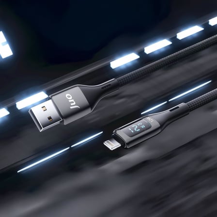 12W Dijital Led Ekranlı USB-A to Lightning iPhone iPad Örgülü Hızlı Şarj ve Data Kablosu 1 Metre