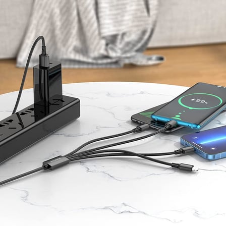 4in1 Usb Kablo Lightning + Micro + Type-c 4'ü 1 arada Lightning/Micro-USB/USB-C için Şarj Kablosu 1metre 2A Akım BX72 (2x Lightning+Type-C+Micro Uçlu Kablo)