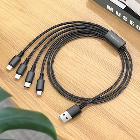 4in1 Usb Kablo Lightning + Micro + Type-c 4'ü 1 arada Lightning/Micro-USB/USB-C için Şarj Kablosu 1metre 2A Akım BX72 (2x Lightning+Type-C+Micro Uçlu Kablo)