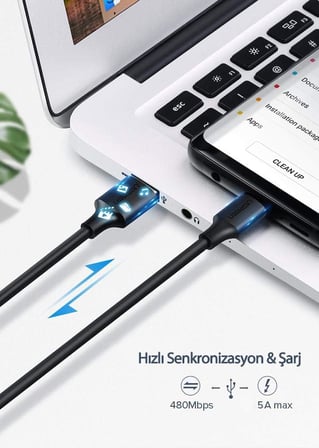 3.0 A USB-A & USB-C Şarj ve Data Kablosu, 25 Santimetre, 60119