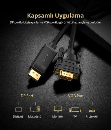 Displayport to VGA Görüntü Aktarma Kablosu 1.5 Metre