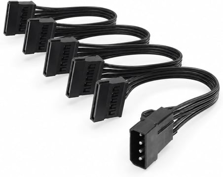 PrimeX PX-4355 Molex to SATA Power Çoklayıcı Kablo, 4 Pin IDE PSU to 5 Port SATA Güç Kablosu, 60 cm%100 Saf Bakır HDD SSD DVD Güç Bağlantı Kablosu, PC Kasa İçi SATA Power Splitter