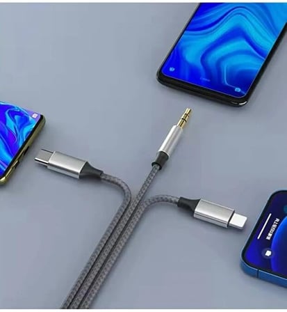 3in1 Type-C, Lighting ile Uyumlu to 3.5mm Örgülü Aux Kablosu 1m MT2811 (Tak Çalıştır)