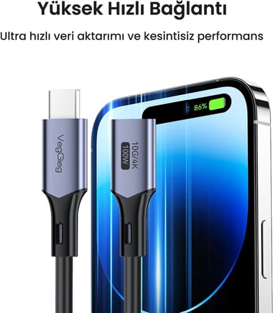 USB 3.2 Gen 2 Type-C Uzatma Kablosu USB-C 100W 10Gbps 4K 60Hz 50CM