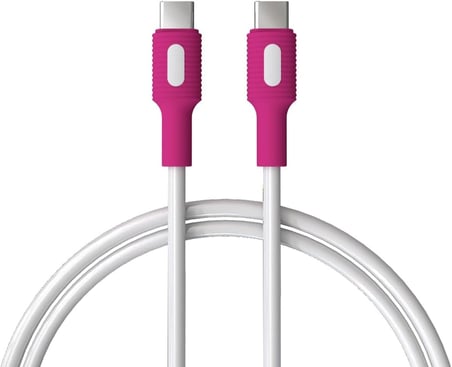Coral Type C-C Power Delivery Hızlı Şarj Kablosu, Beyaz Kablo, Beyaz/Fuşya Uçlar (150 CM)