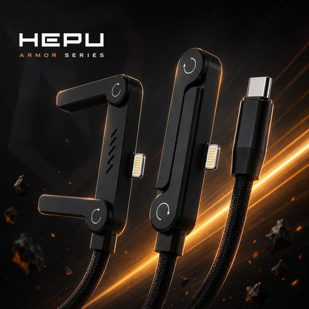 Armor Series HP-ALC01 27W Hızlı Şarj Kablosu - 1.5M Entegre Telefon Standlı ve 90° Açılı Lightning Şarj/Veri Kablosu Dayanıklı Örgülü Yapı