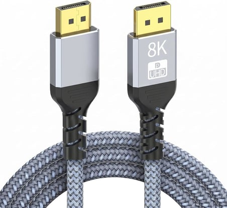 8K DisplayPort Kablosu DP 1.4 (1.5 METRE) - 8K 60Hz / 4K 144Hz / 2K 165Hz - HDR10, 3D, Ses+Görüntü - Alüminyum Gövdeli ve Örgülü Gaming Monitör Kablosu