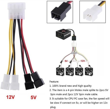 4 Pin Molex Erkek to 2x 5V ve 2x 12V 3 Pin Erkek CPU PC Kasa Fan Splitter Çoklayıcı Kablosu