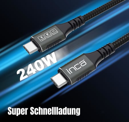 Inca ITCT-40 USB4 8K@60Hz Thunderbolt 4/3 40 Gbps PD240W Type-C to Type-C Kablo-0.8m USB 4, 40Gbps Veri Aktarım Kapasitesi GaN şarj cihazı ve tüm USB C Tipi cihazlar