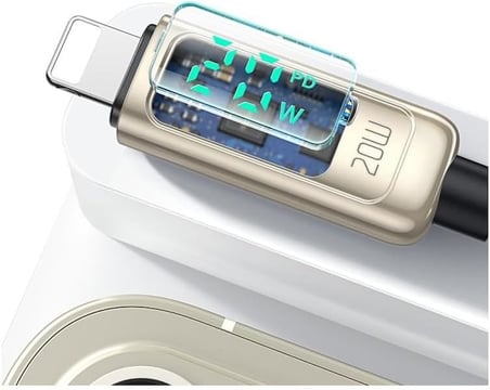 Ca-8811 20W Dijital Göstergeli Type-C To Lightining Pd-Data Şarj Kablosu-Gümüş