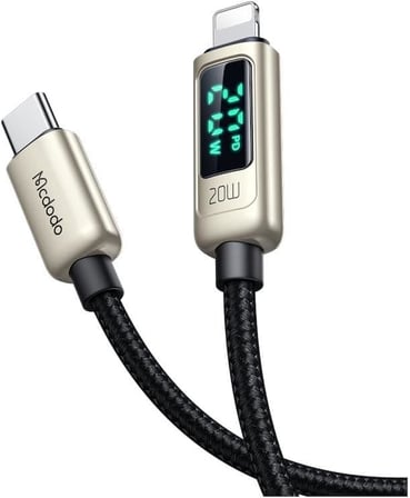 Ca-8811 20W Dijital Göstergeli Type-C To Lightining Pd-Data Şarj Kablosu-Gümüş
