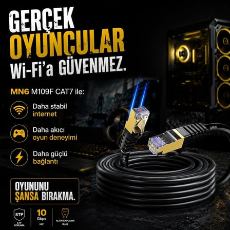 M109F Cat7 Ethernet Kablosu 20 Metre, Bakır İletken