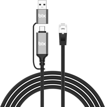 C6AC15 2in1 USB-A & Type-C to RJ45 1000Mbps Gigabit Ethernet Dönüştürücü CAT6 Kablo 1.5 Metre Thunderbolt 3/4/5, Mac/Windows/iPad/Android Uyumlu