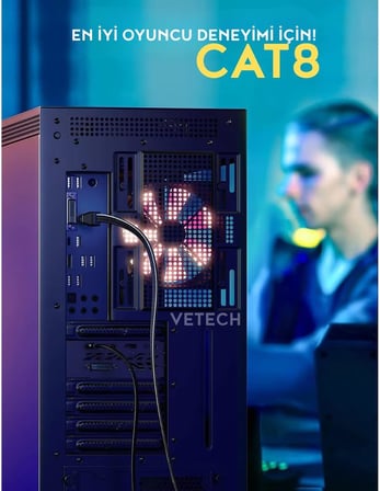 CAT 8 Ethernet Kablosu LAN Kablo 40Gbps 2000MHz Süper Hızlı Ağ Kablosu Gigabit PC, Laptop, PS5/4, Steam Deck, Xbox, Switch (5 Metre)