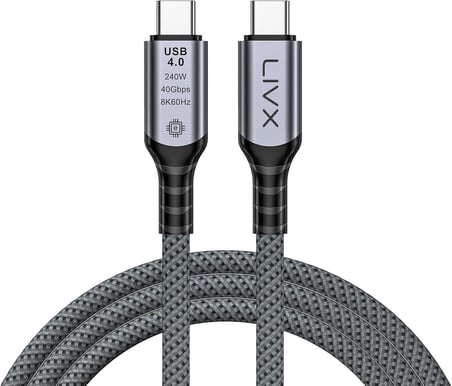 FAST USB 4.0 40Gbps, 240W, 8K60Hz USB4.0 USB-C Kablosu 1 Metre Gri KLV-01
