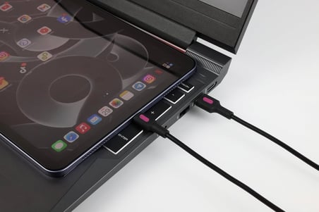 Coral USB A-C Hızlı Şarj Kablosu, Siyah Kablo, Fuşya/Siyah Uçlar (150 CM)